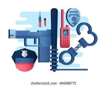 Police things gun and handcuffs