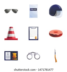 Police tools icon set. Cartoon set of 9 police tools vector icons for web design isolated on white background