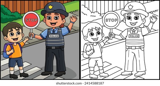 Police Traffic Officer Coloring Page Illustration