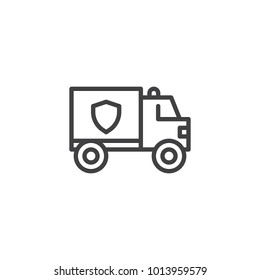 Police truck line icon, outline vector sign, linear style pictogram isolated on white. Symbol, logo illustration. Editable stroke