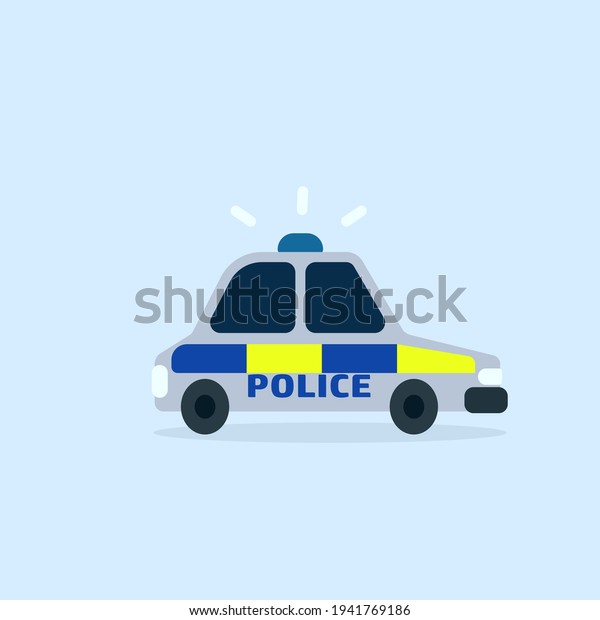 Police UK car cartoon icon. Clipart image\
isolated on white\
background.