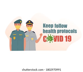 Police using mask. Keep health protocols covid 19
