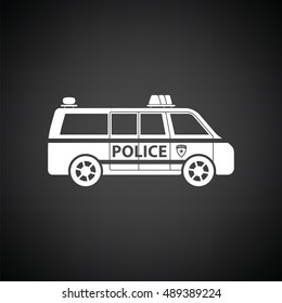 Police van icon. Black background with white. Vector illustration.