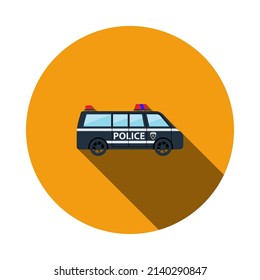 Icono de la camioneta policial. Diseño De Esténcil De Círculo Plano Con Sombra Larga. Ilustración vectorial.