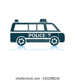 Police Van Icon. Shadow Reflection Design. Vector Illustration.