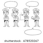 Police in various gestures, hand drawn cartoon