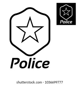 police vector icon. Black icon isolated on white background. Star and coat of arms
