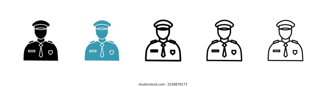 Police vector icon set in black and blue colors.