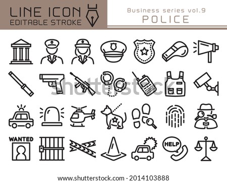 Police vector icon set. Editable line stroke.