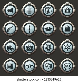Police vector icons in the stylish round buttons for mobile applications and web