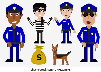 Police vector set policeman policewoman robber