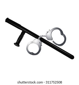 police vector style icon. handcuffs and baton