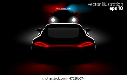 police vehicle detain violators in the dark with the headlights and taillights