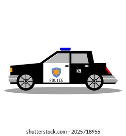 Police vehicle, isolated on white background, vector car graphics, icon, black and white