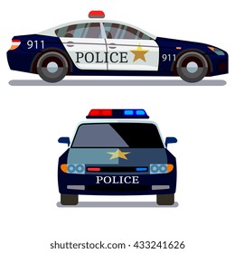 Police vehicle on white background. Police car front and side view vector