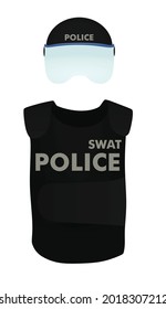 Police vest and helmet. vector