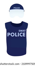 Police vest and helmet. vector