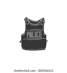 Police Vest Icon Silhouette Illustration. Body Protection Vector Graphic Pictogram Symbol Clip Art. Doodle Sketch Black Sign.