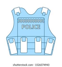 Police Vest Icon. Thin Line With Blue Fill Design. Vector Illustration.