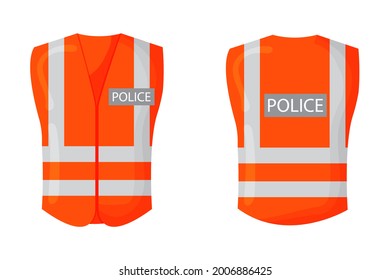 Police vest. Reflective safety vest. Vector, isolated.