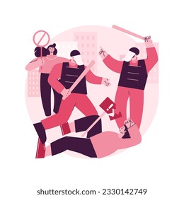 Police violence abstract concept vector illustration. Mass protest, police brutality, civil rights violation, property damage, law enforcement, legal actions, demilitarization abstract metaphor.