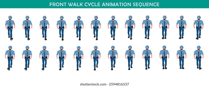 Police walk cycle animation sequence, Frame by frame animation of police officer walk.