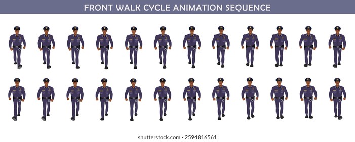 Police walk cycle animation sequence, Frame by frame animation of police officer walk.