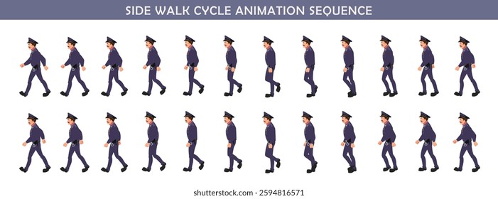 Police walk cycle animation sequence, Frame by frame animation of police officer walk.