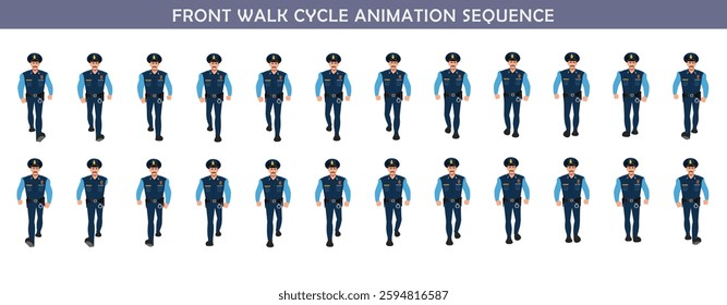 Police walk cycle animation sequence, Frame by frame animation of police officer walk.