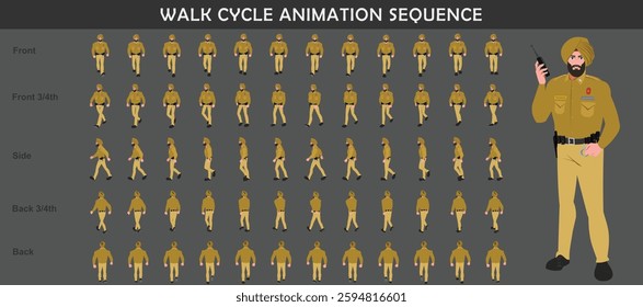 Police walk cycle animation sequence, Frame by frame animation of police officer walk.