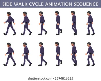 Police walk cycle animation sequence, Frame by frame animation of police officer walk.
