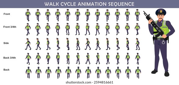 Police walk cycle animation sequence, Frame by frame animation of police officer walk.