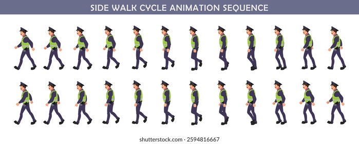 Police walk cycle animation sequence, Frame by frame animation of police officer walk.