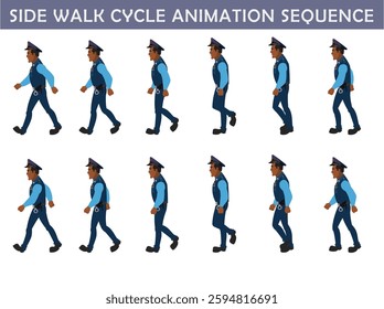 Police walk cycle animation sequence, Frame by frame animation of police officer walk.