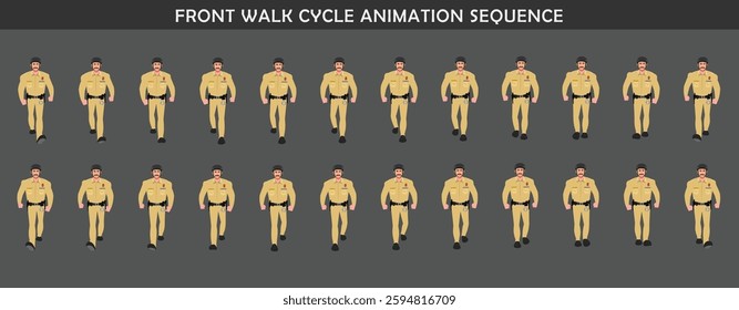 Police walk cycle animation sequence, Frame by frame animation of police officer walk.