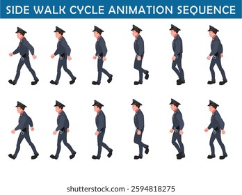 Police walk cycle animation sequence, Frame by frame animation of police offiier walk.