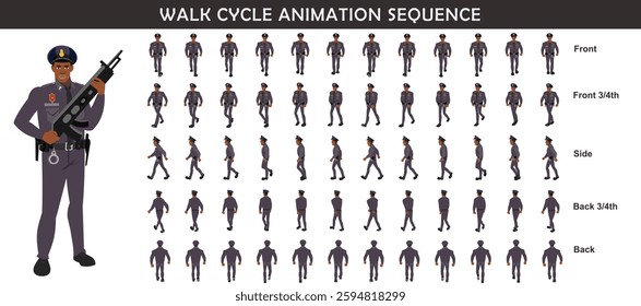 Police walk cycle animation sequence, Frame by frame animation of police offiier walk.