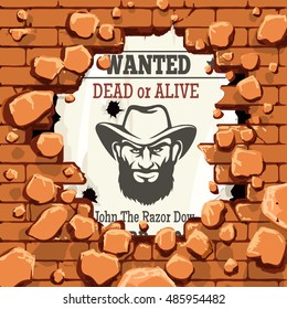 Police wanted advertisment with brick stone wall vector illustration