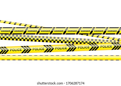 Línea de advertencia de la policía. Tira de policía negra y amarilla. Precaución. Ilustración del vector EPS10