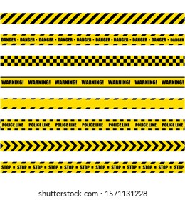 Police Warning Line. Yellow And Black Barricade Construction Tape On White Background. Vector illustration. EPS 10