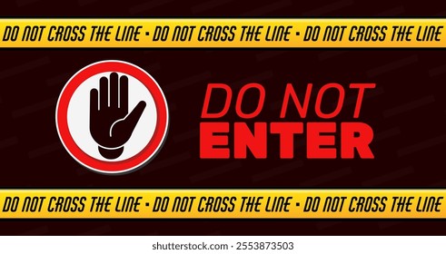 Police warning stripes. Yellow and black tape isolation. Quarantine zone. Prohibition on crossing line. Danger attention. Forbidden entrance. Stop enter. Restricted entry