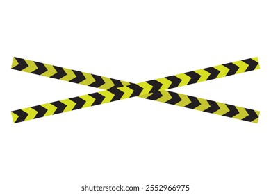 Сrossed police warning tape with yellow and black stripes line. Attention safety stripe warning signal. Police line do not cross, danger road. Vector illustration.
