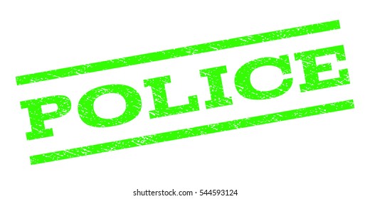 Police watermark stamp. Text caption between parallel lines with grunge design style. Rubber seal stamp with scratched texture. Vector light green color ink imprint on a white background.