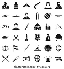 Police weapon icons set. Simple style of 36 police weapon vector icons for web isolated on white background