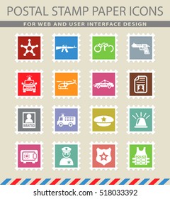 police web icons on the postage stamps
