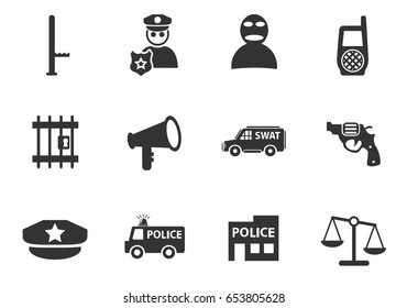police web icons. set of simple symbols silhouettes