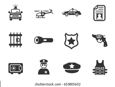 police web icons. set of simple symbols silhouettes