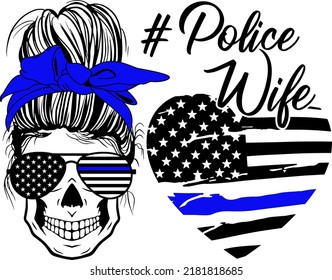 Police Wife Messy Bun vector, Blue Lives Matter vector, Police officer vector svg