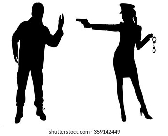 Police Woman Aiming Man Stock Vector (Royalty Free) 359142449 ...