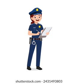 police woman holding notebook and writing